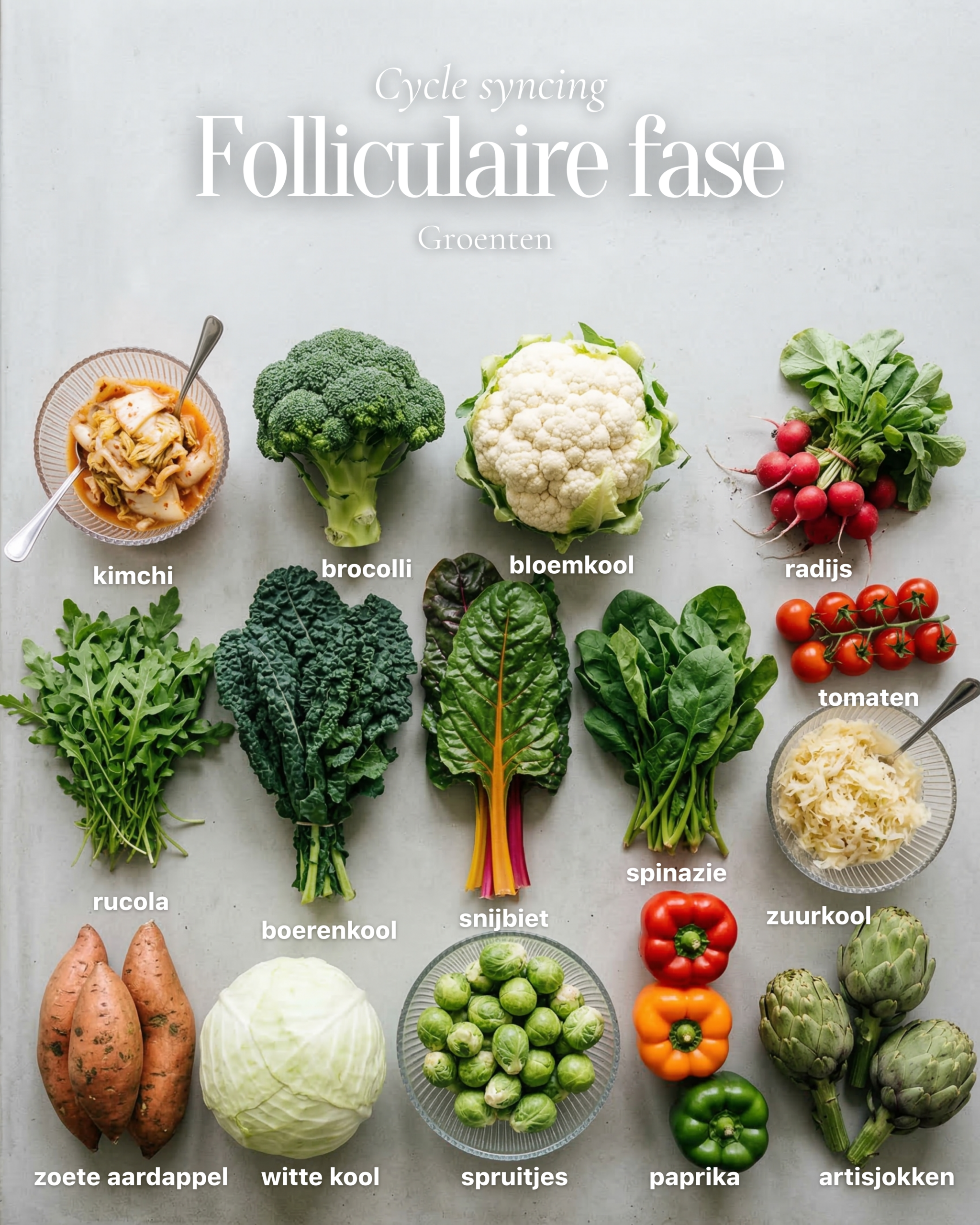 in deze foto zie je wat goed is om te eten tijdens je folliculaire fase.